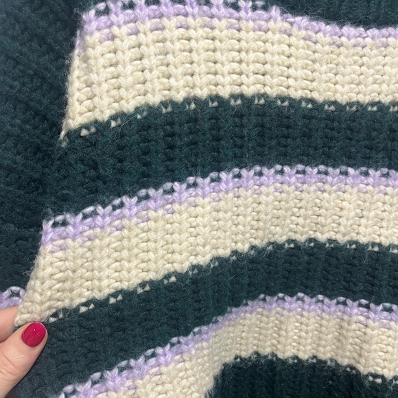 Aerie Striped Cozy Oversized Knitted Sweater Size Medium Green and Cream Colored - Picture 7 of 10
